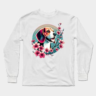 Joyful Beagle Amidst Spring Cherry Blossoms Long Sleeve T-Shirt